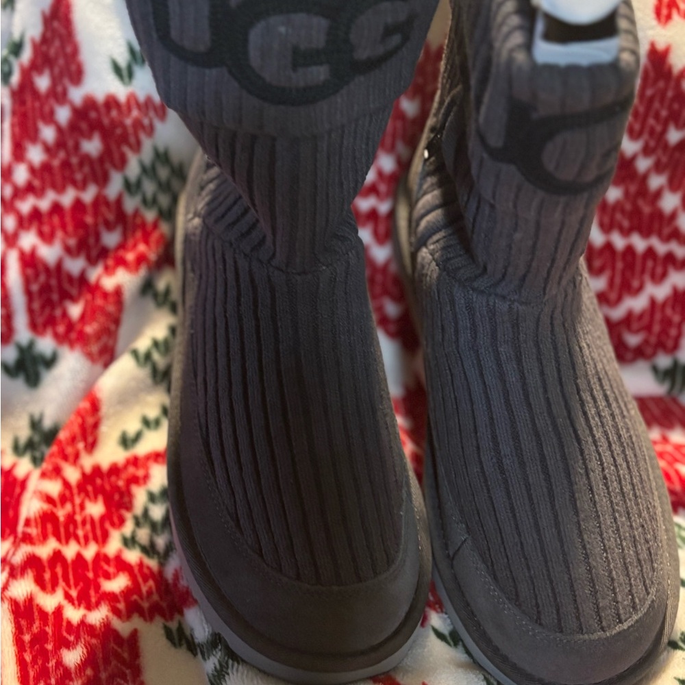 UGG Charcoal Ribbed Knit Boots